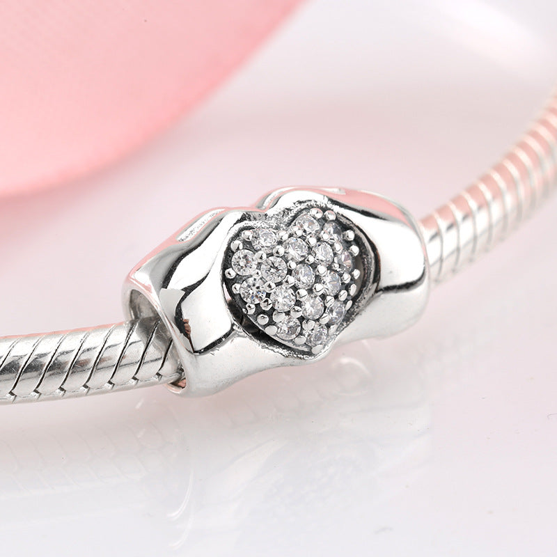 S925 Sterling Silver Hand Heart Shape Bead Pendant