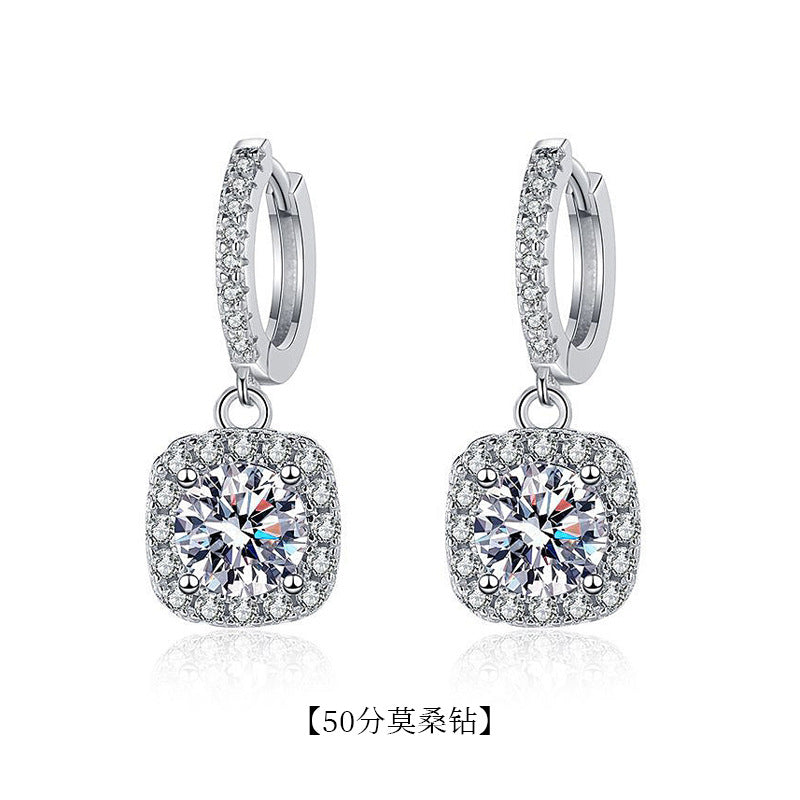 S925 Sterling Silver Long Square Earrings Set with Moissanite