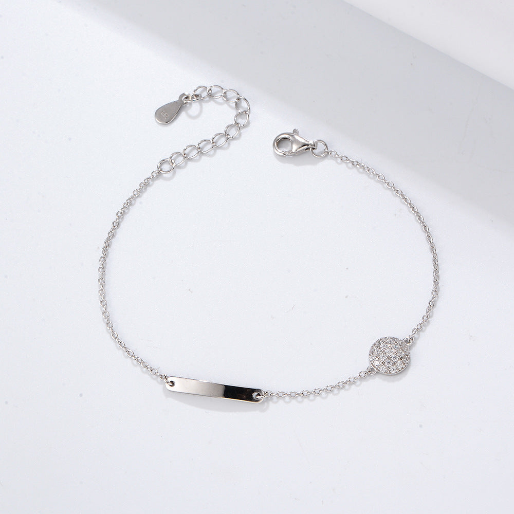 S925 Sterling Silver Geometry Glossy Long Chain Bracelet with Zircon Inlaid