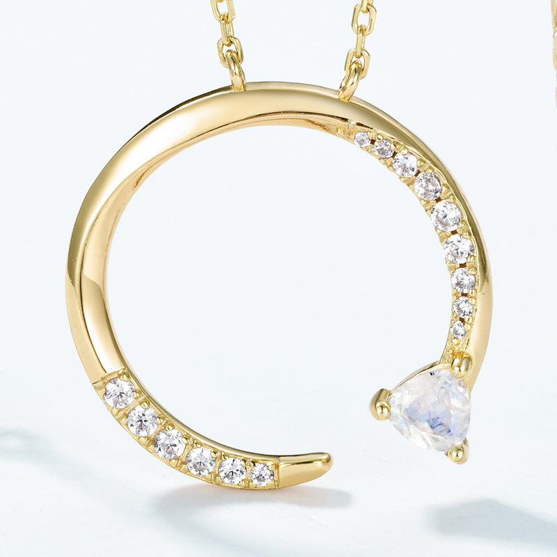 S925 Sterling Silver Blue Moonstone Pendant Necklace