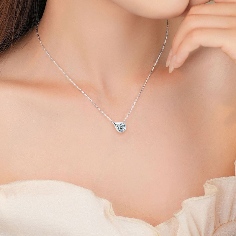 S925 Sterling Silver Moissanite Water Drop Pendant Necklace