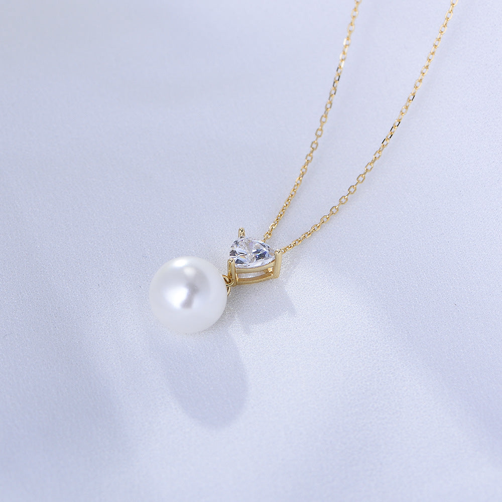 S925 Sterling Silver Heart-Shaped Zircon Pearl Necklace