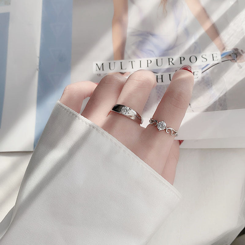 925 Sterling Silver Moissanite Angel Wing Open Couple Ring