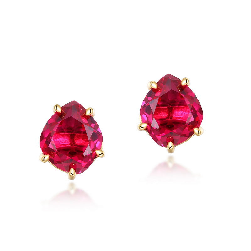 S925 Sterling Silver Geometric Red Corundum Earrings
