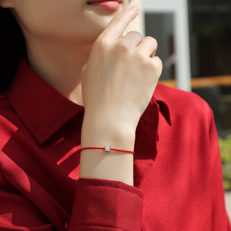 S925 Silver Moissanite Red Cord Bracelet