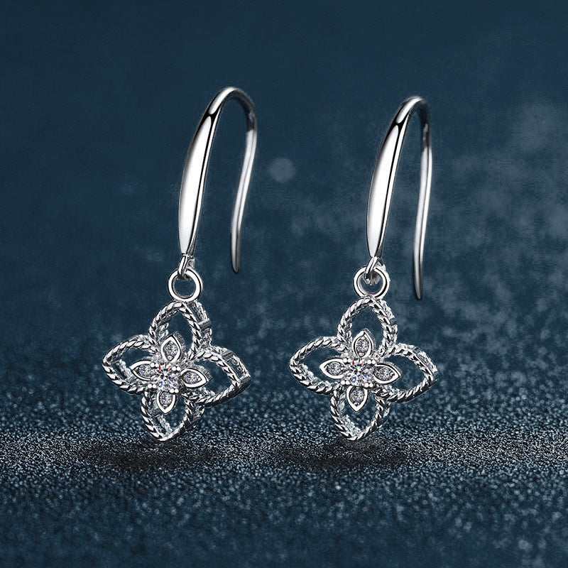 Four-Leaf Clover Earrings — 925 Sterling Silver & Moissanite Jewelry