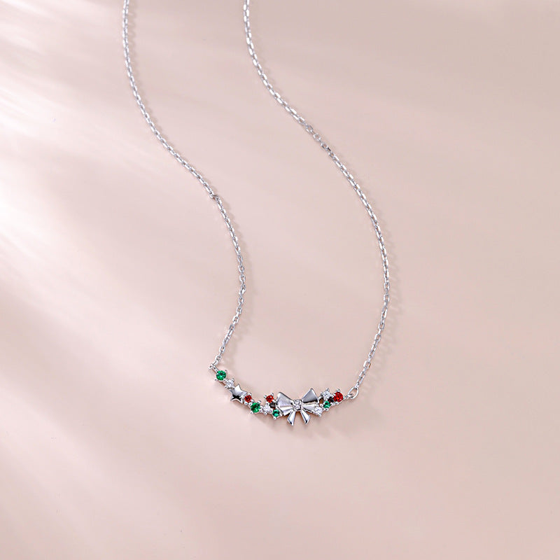 S925 Sterling Silver Christmas Bow Necklace