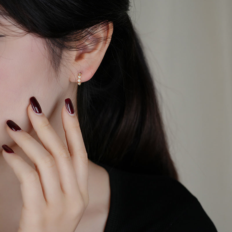 S925 Sterling Silver Zircon Hoop Earrings