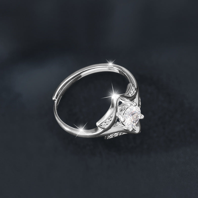 S925 Sterling Silver Four-Pointed Star Moissanite Ring