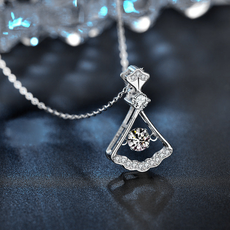 S925 Sterling Silver Moissanite Fan-Shaped Pendant Necklace