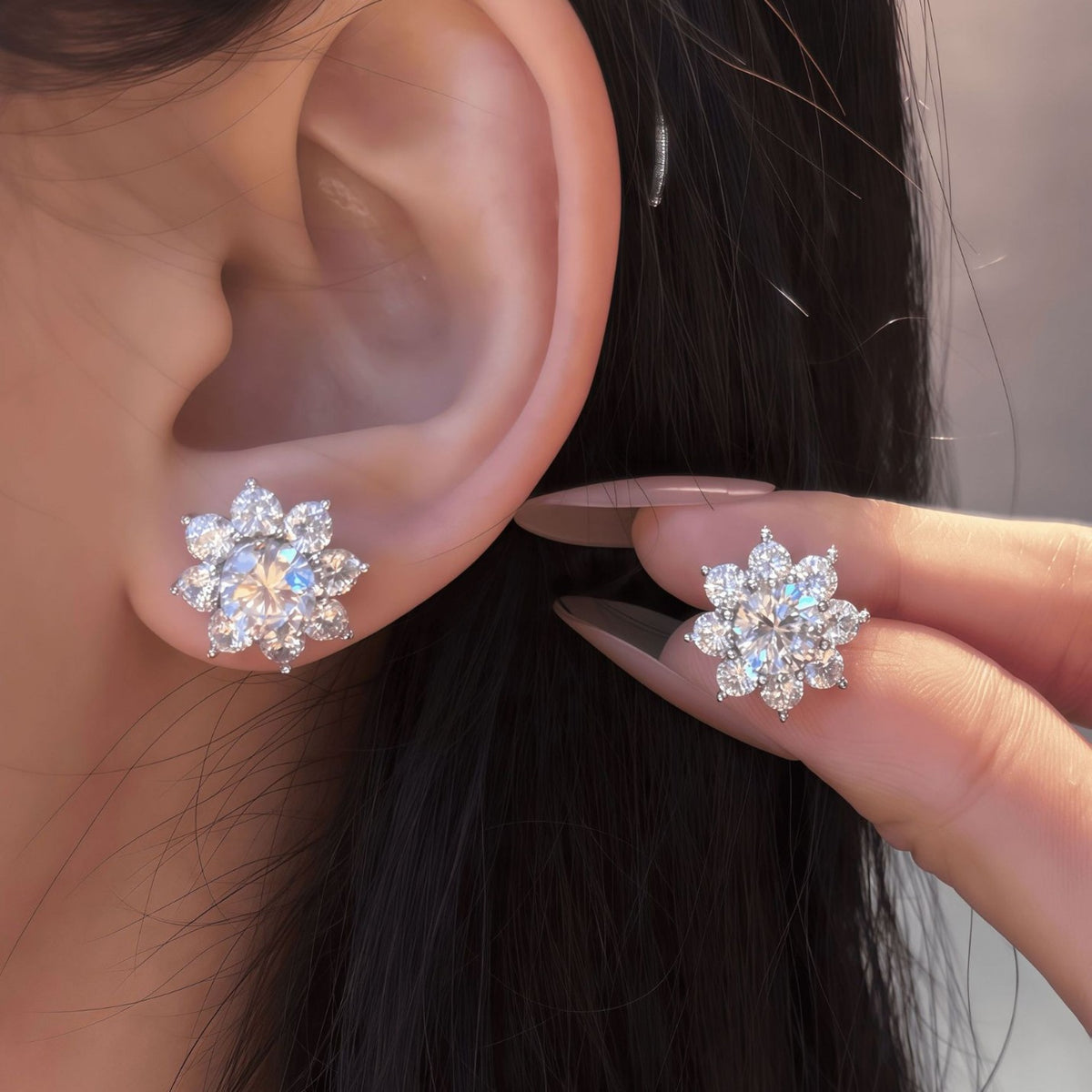 S925 Sterling Silver Sunflower Moissanite Stud Earrings