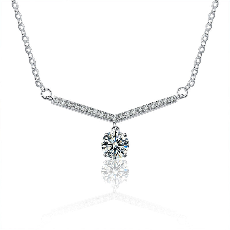 S925 Sterling Silver V-Shaped Moissanite Pendant Necklace