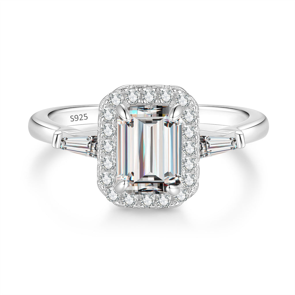 S925 Silver Rectangular Moissanite Ring