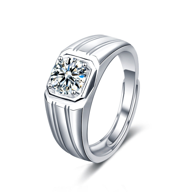 S925 Sterling Silver Men's Simplicity Diamond Moissanite Ring