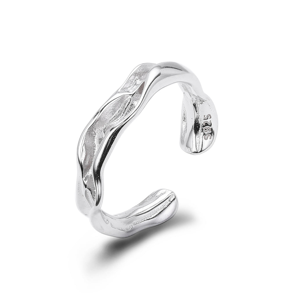 S925 Sterling Silver Luxury Niche Ring with Unique Texture and Irregular Opening