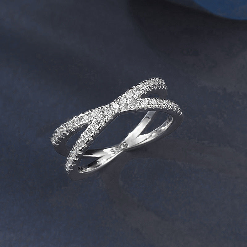 S925 Sterling Silver Moissanite Cross Over Ring