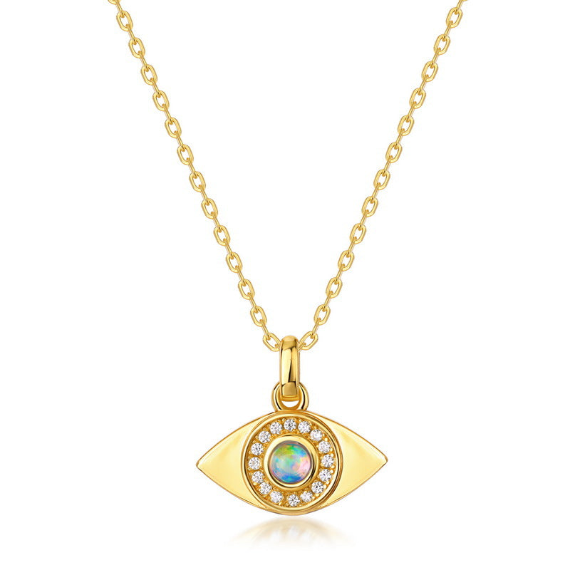 S925 Sterling Silver Gold-Plated Evil Eye Zircon-Inlaid Pendant Necklace