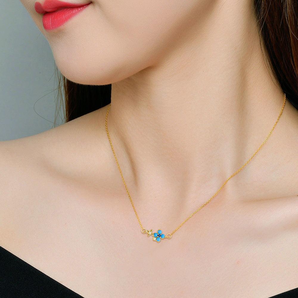 S925 Sterling Silver Turquoise Stud Earrings and Necklace Set