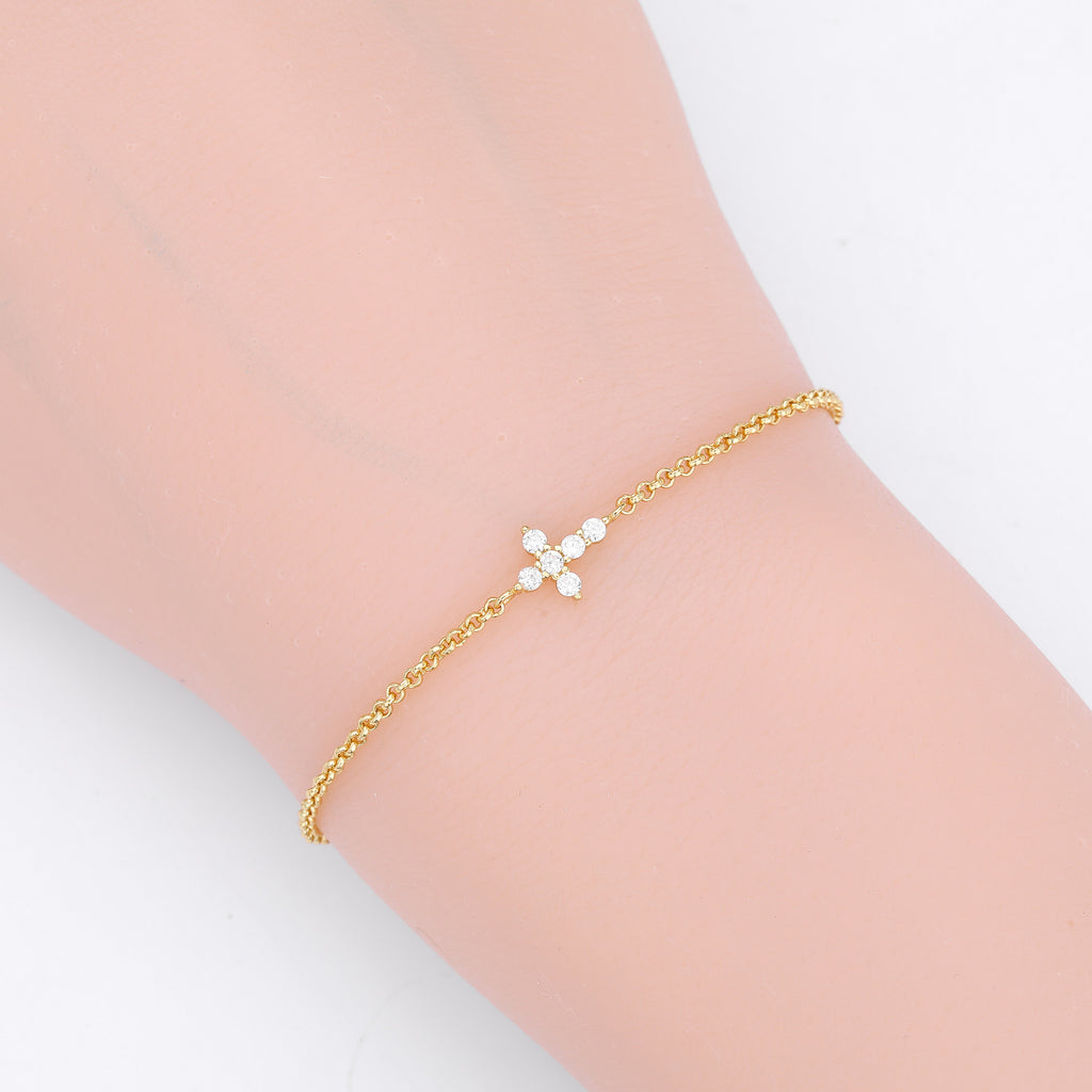 S925 Sterling Silver Cross Bracelet with Zirconia