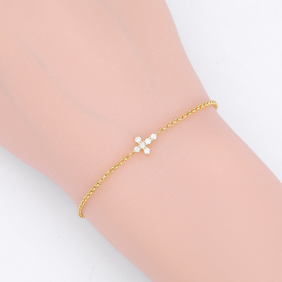 S925 Sterling Silver Cross Bracelet with Zirconia