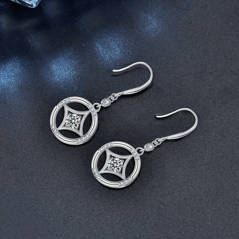 New Chinese retro copper tassel 925 silver Mosan diamond ear hook
