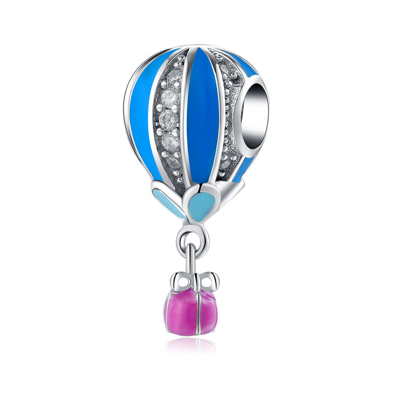 S925 Sterling Silver Enamel Blue Hot Air Balloon Pendant