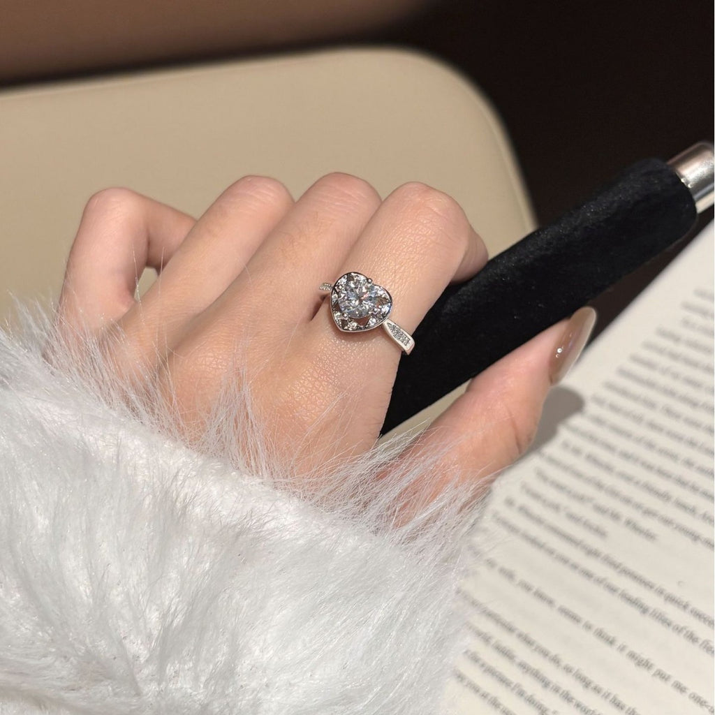 S925 Sterling Silver Six-Prong Round Colored Moissanite Ring