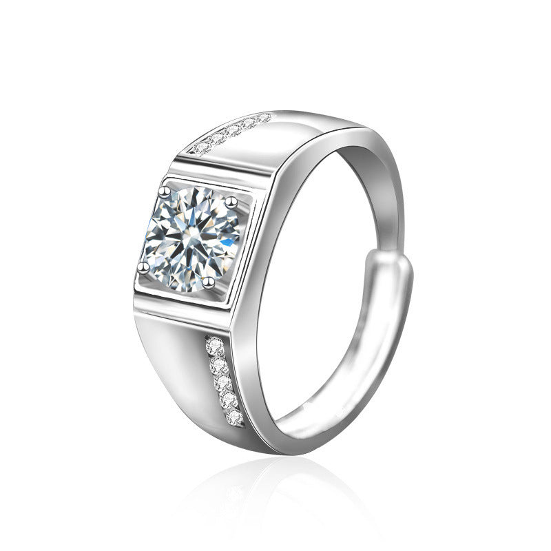 S925 Sterling Silver Moissanite Men's Ring