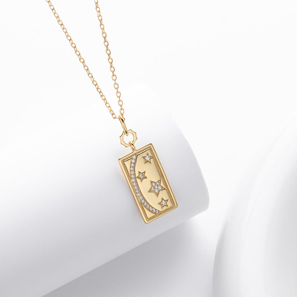 S925 Sterling Silver French Style Star Zircon Inlaid Stone Pendant Necklace