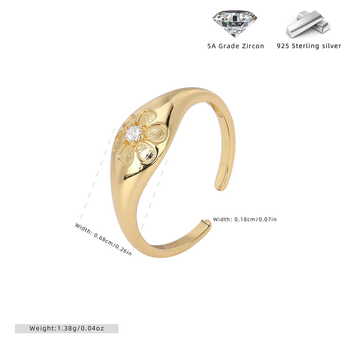 Versatile S925 sterling silver ring with sparkling diamonds and a small floral design