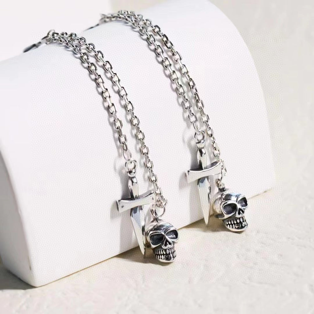 S925 Sterling Silver Halloween Distressed Skull Tassel Earrings