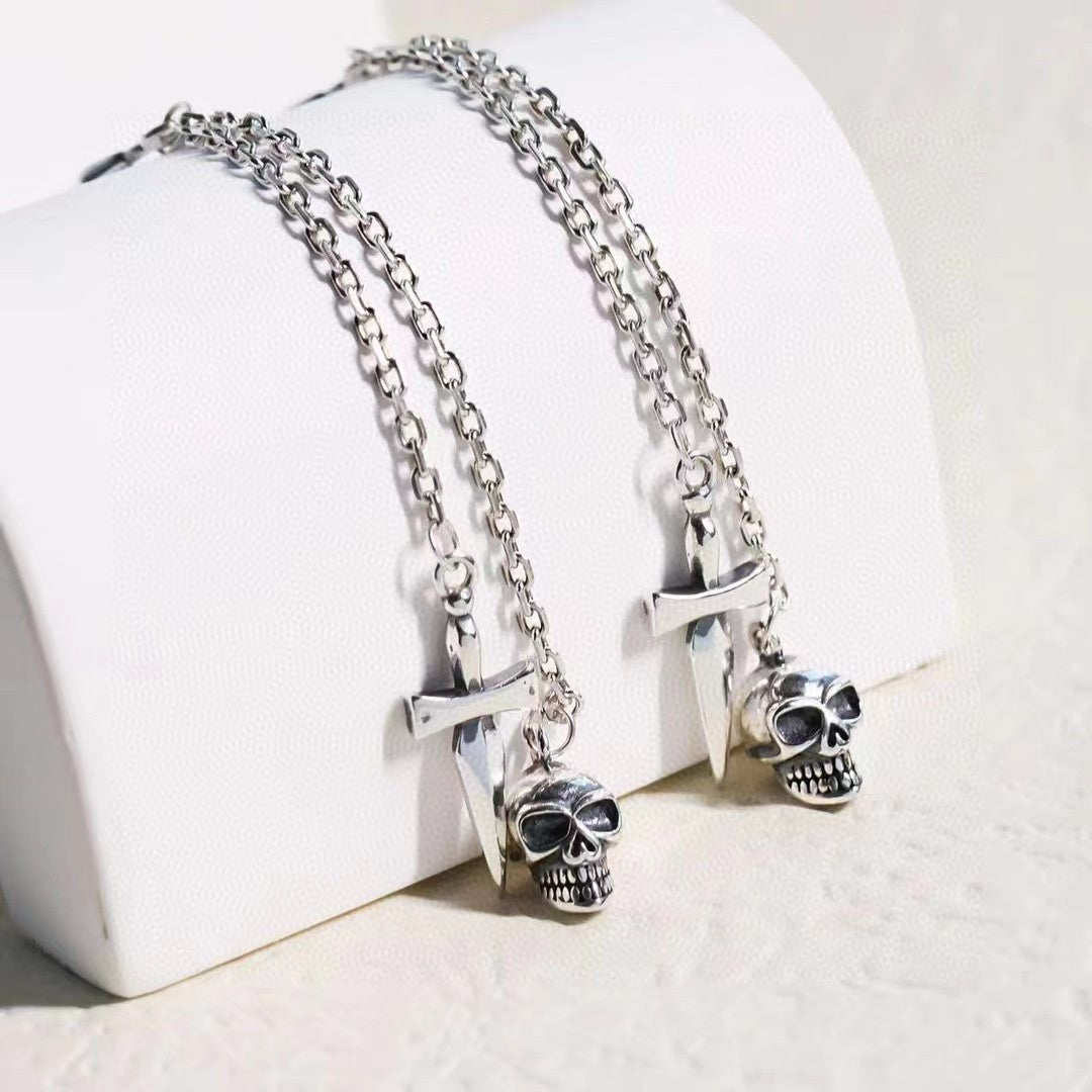 S925 Sterling Silver Halloween Distressed Skull Tassel Earrings