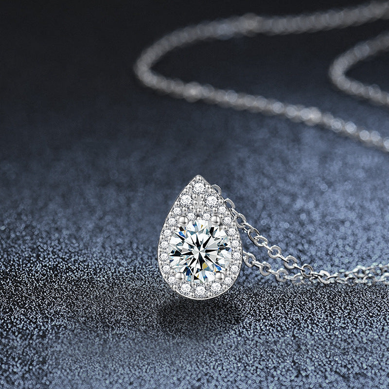 S925 Sterling Silver Water Drop Pendant Moissanite Necklace
