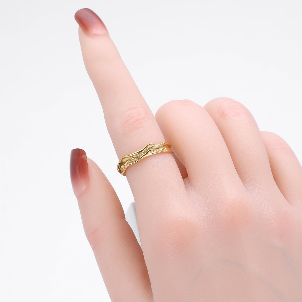 S925 Sterling Silver Luxury Niche Ring with Unique Texture and Irregular Opening