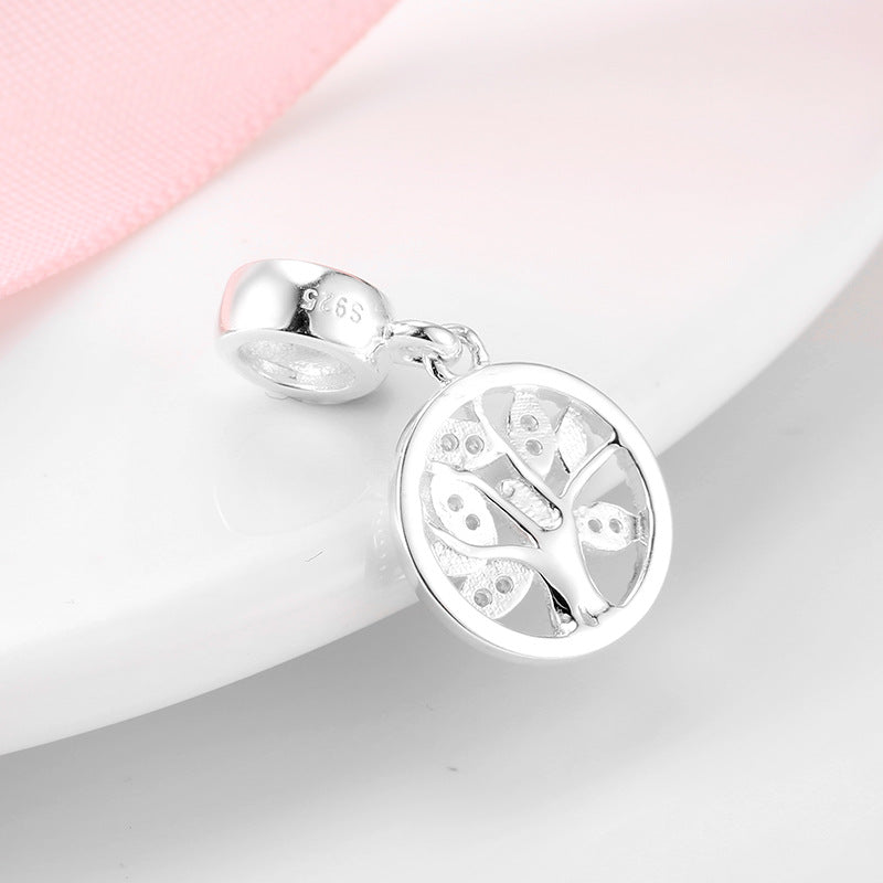 S925 Sterling Silver Round Hollow Zircon Jeweled Tree of Life Pendant