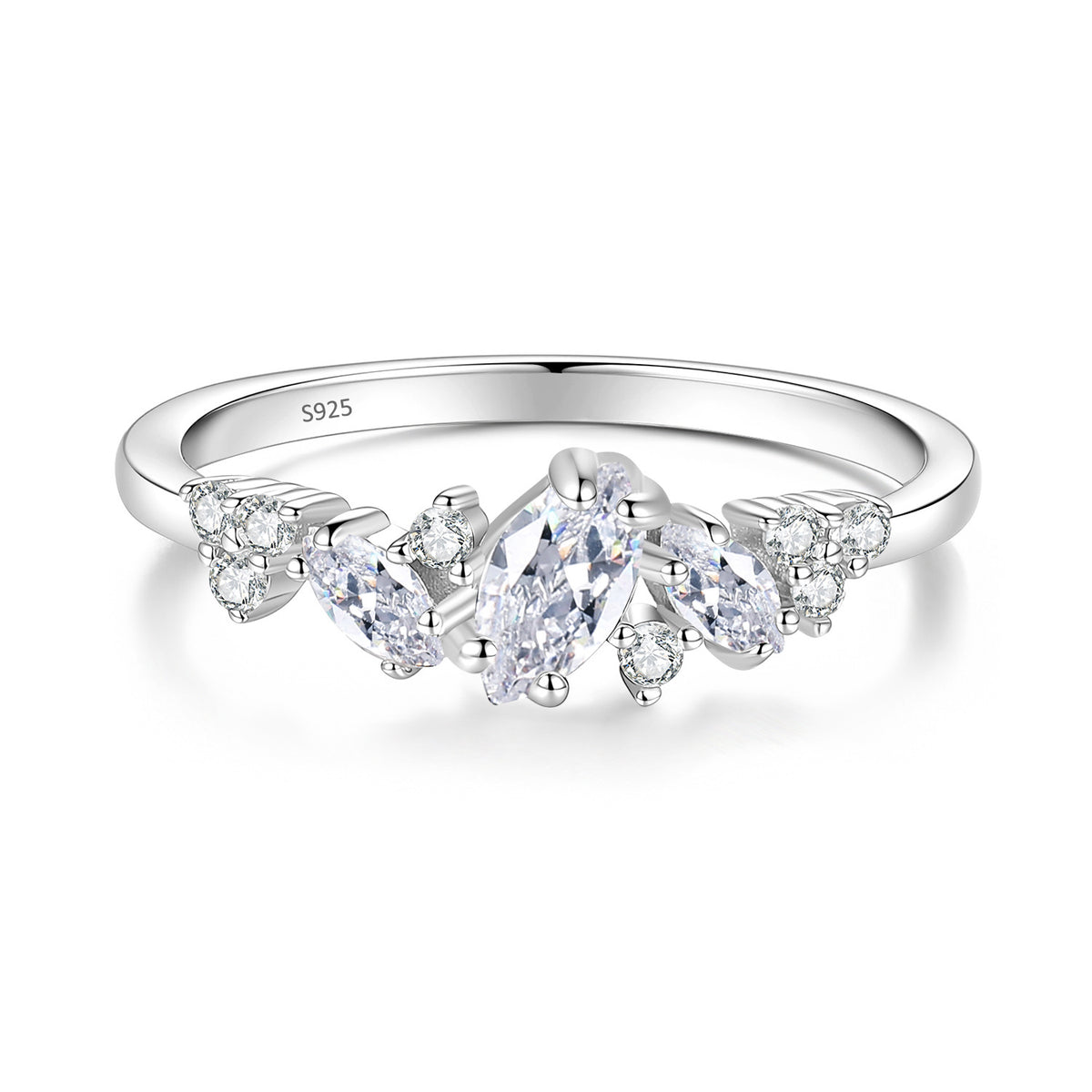 S925 Sterling Silver Marquise-Cut Moissanite Ring