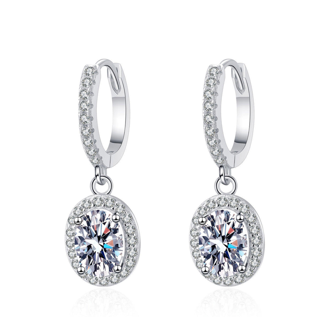 925 Sterling Silver Oval Moissanite Earrings