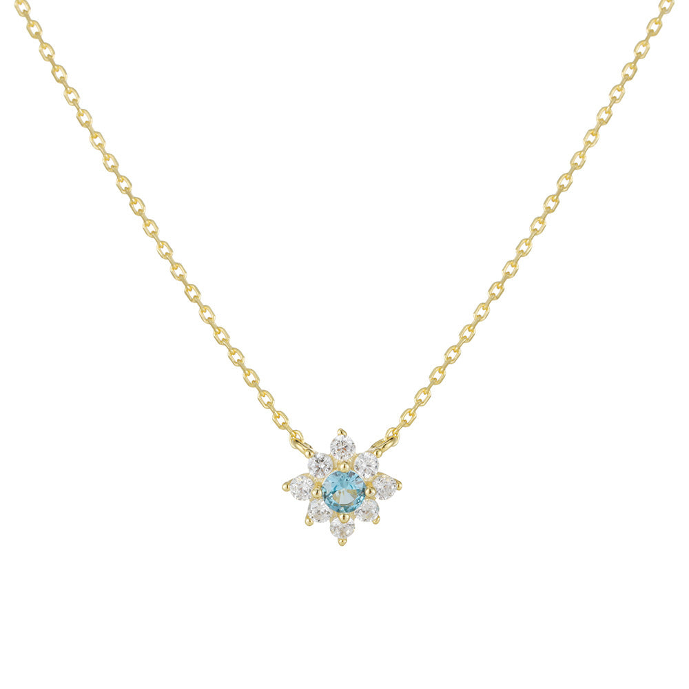 S925 Sterling Silver Micro Inlaid Zircon Flower Diamond Pendant Necklace