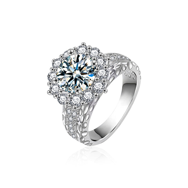S925 Sterling Silver Moissanite Sunflower Ring