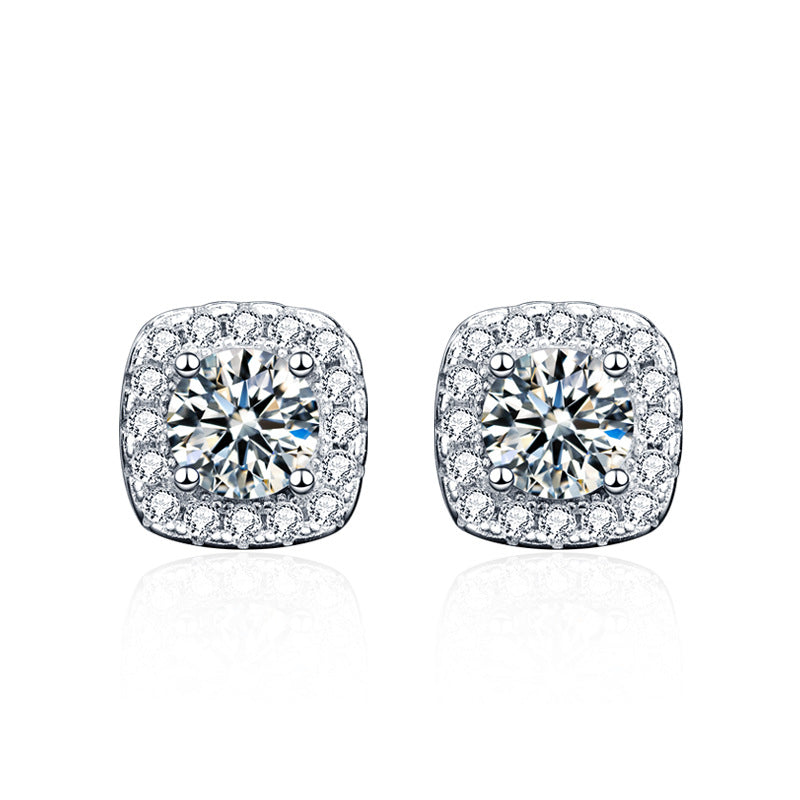 Square Moissanite Stud Earrings in 925 Sterling Silver