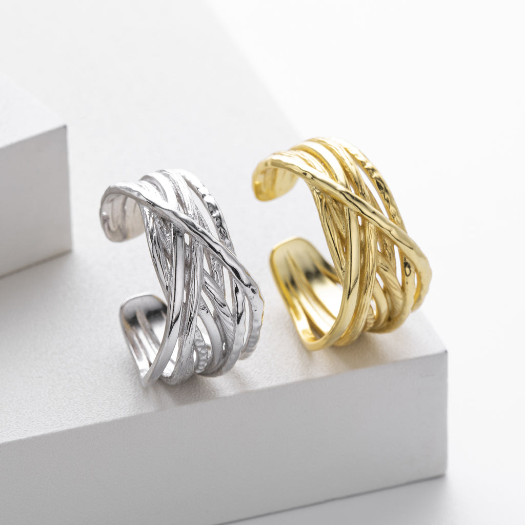 S925 sterling silver ring, stylish and unique irregular multi-layered band