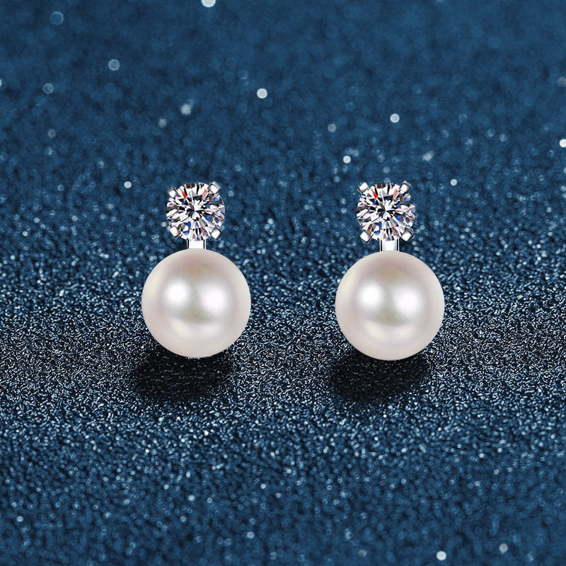Versatile 925 Sterling Silver Pearl and Moissanite Stud Earrings