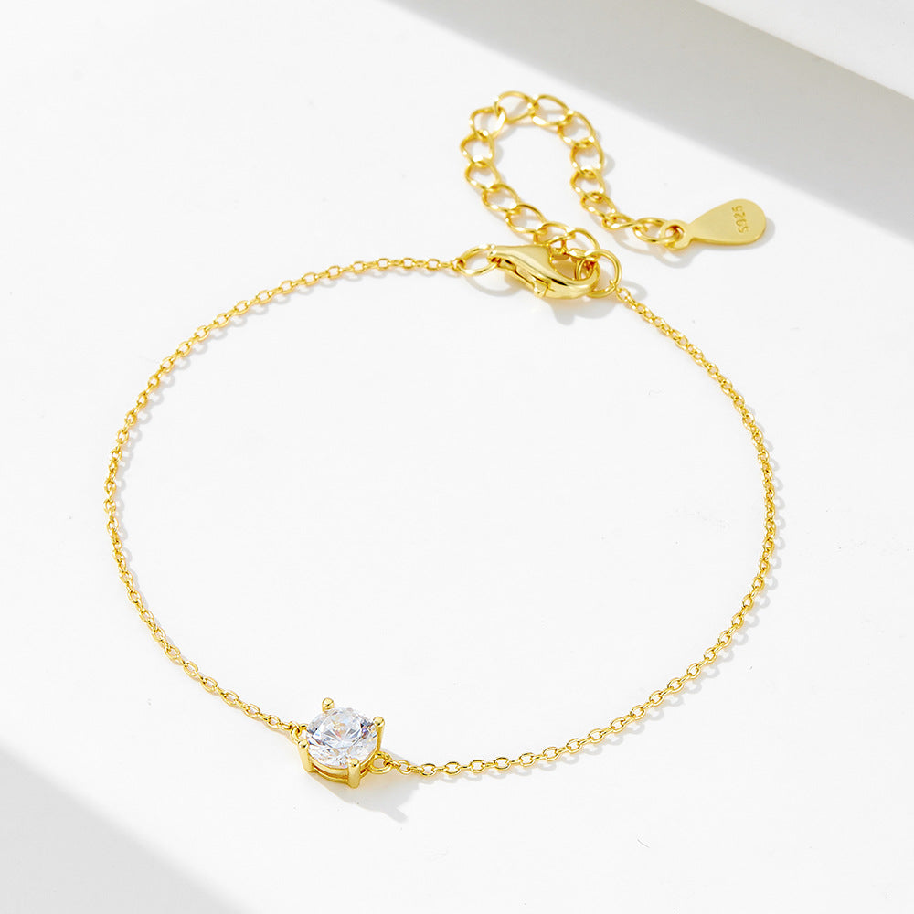 S925 Sterling Silver Daily Basic Single Diamond Bracelet