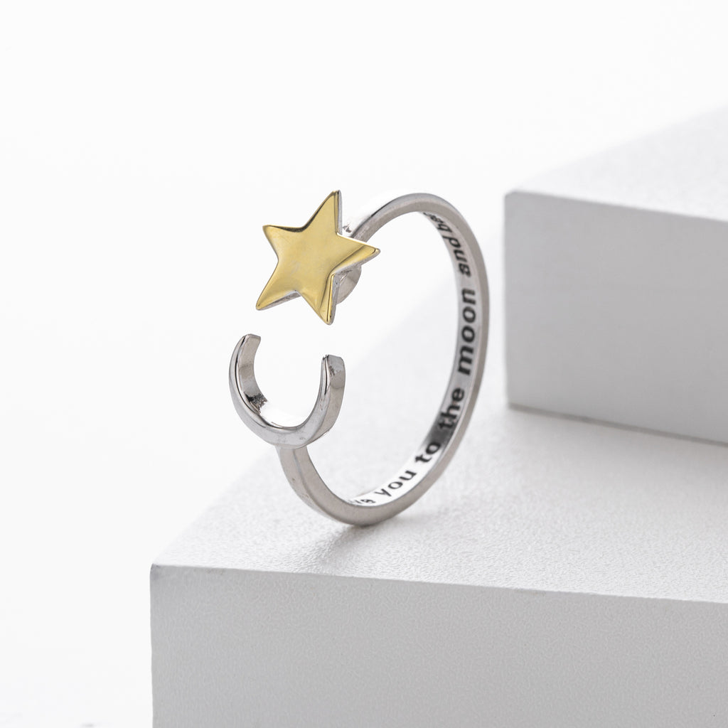 Stylish and unique S925 sterling silver ring with rotating five-pointed star and moon design