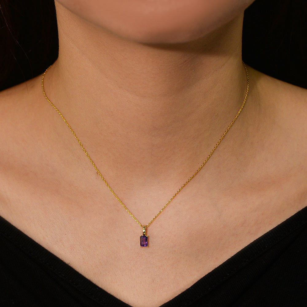 S925 Sterling Silver Natural Amethyst Olivine Pendant Necklace