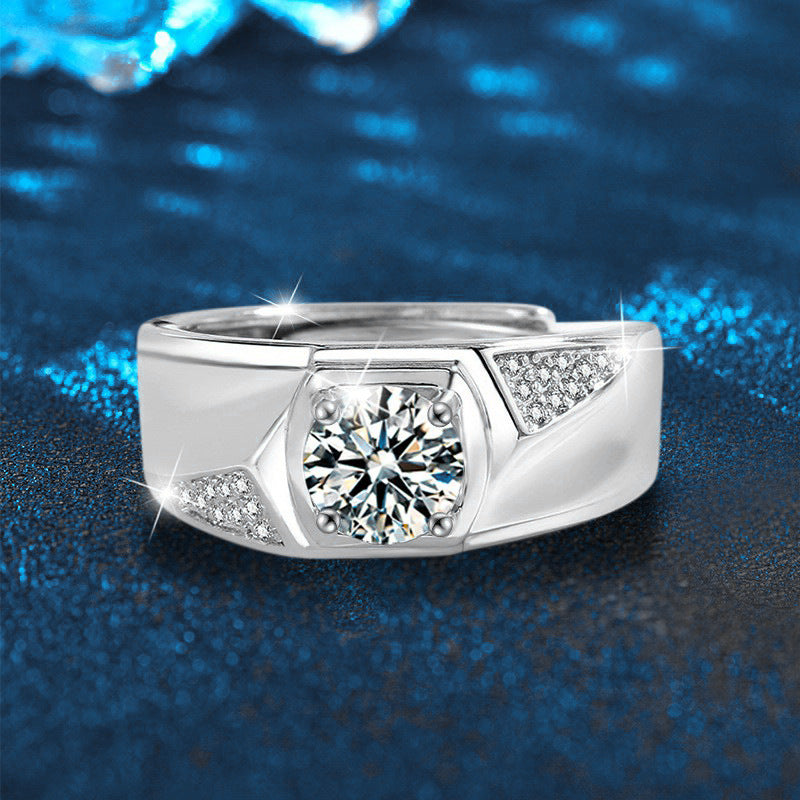 S925 Sterling Silver Simple Moissanite Men's Ring