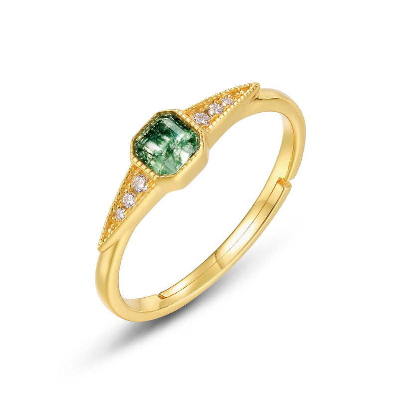 S925 Sterling Silver Gold-Plated Green Moss Ring