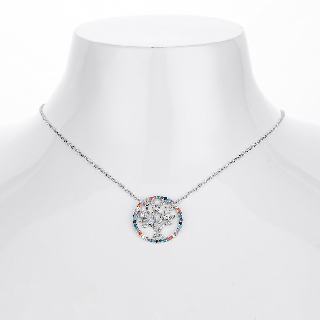 S925 Sterling Silver Colored Zircon Tree of Life Necklace