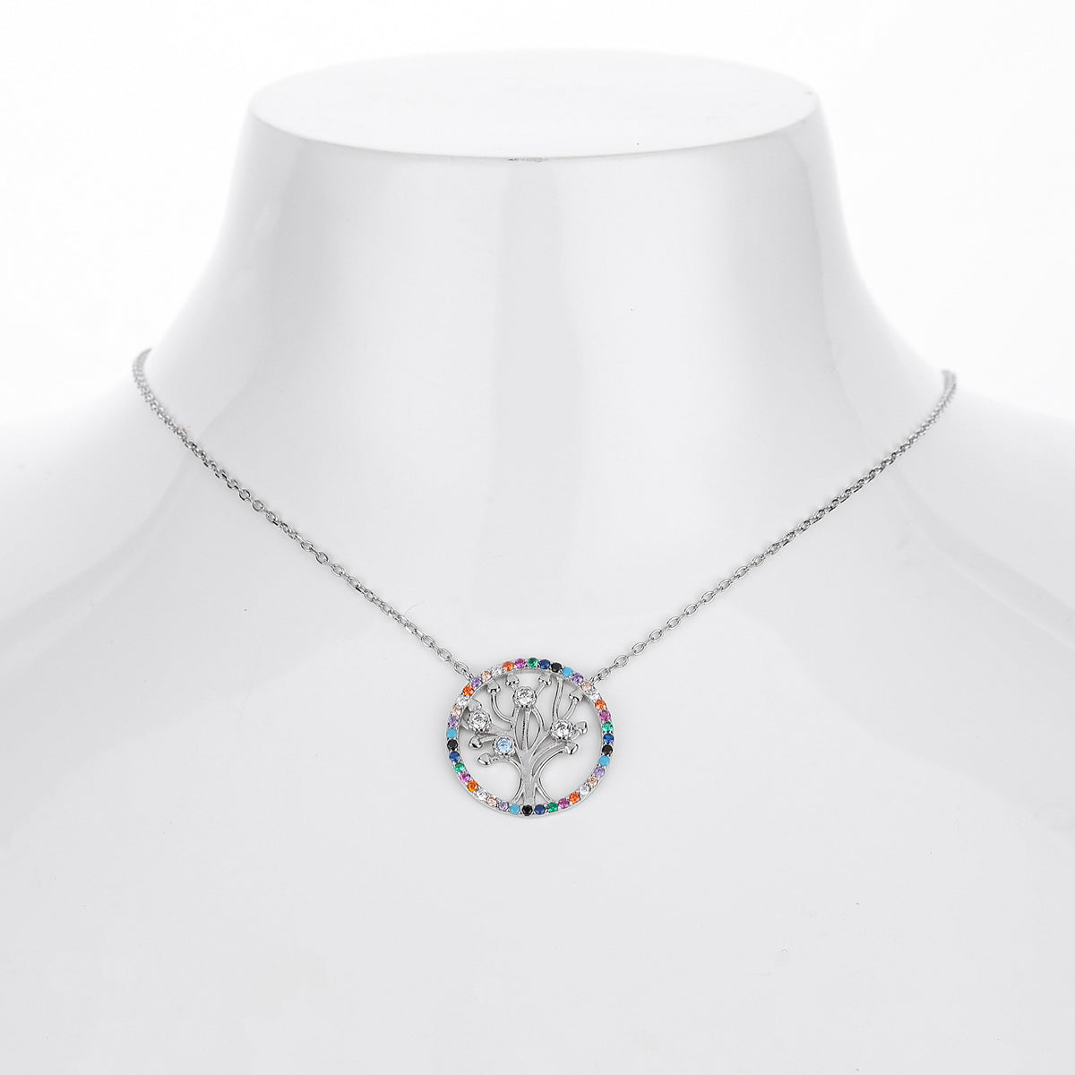 S925 Sterling Silver Colored Zircon Tree of Life Necklace