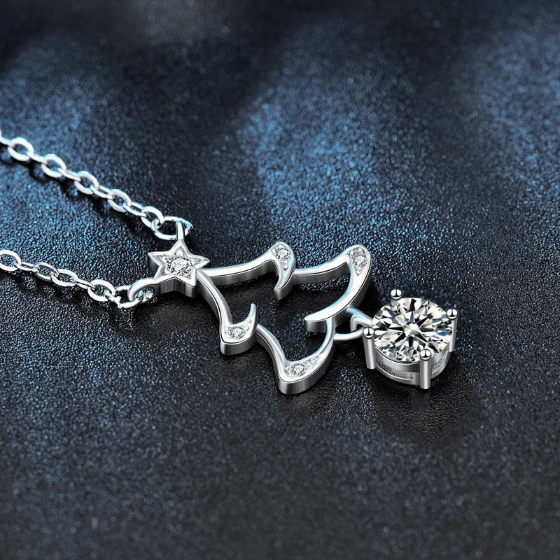 S925 Sterling Silver Moissanite Christmas Tree Pendant Necklace
